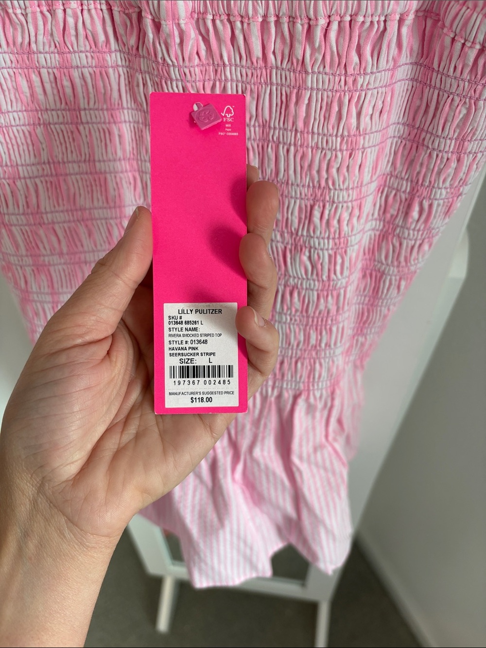 NWT Lilly Pulitzer Pink & White Striped Tie-Shoulder Smocked Peplum Tank - Picture 3 of 5